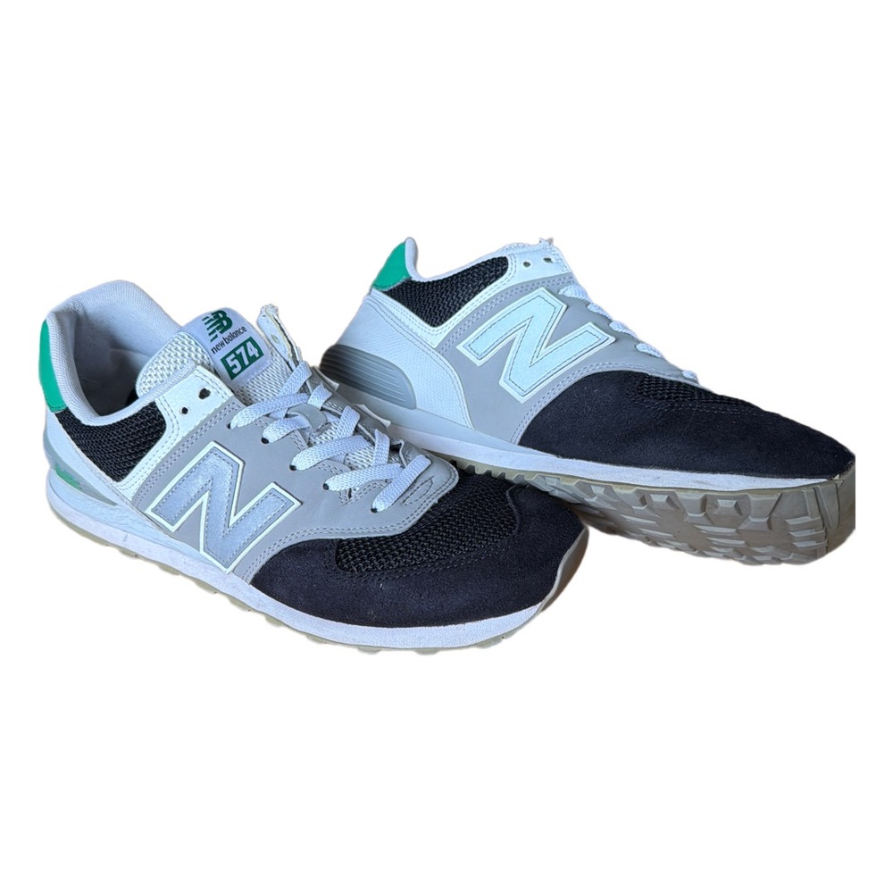New Balance 574 Gray/Black/White Sneakers with Green Highlights